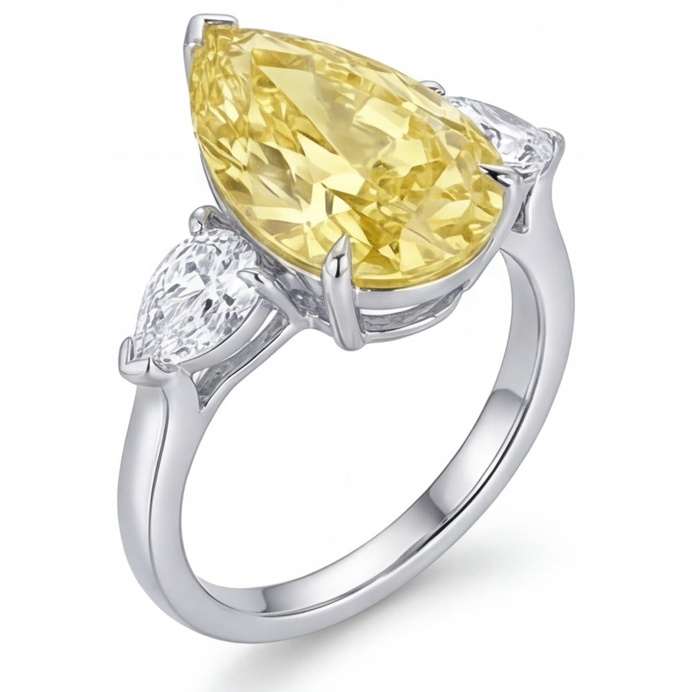 Goutte Diamant Canari bague en Or Blanc 14 Carats – vue de profil