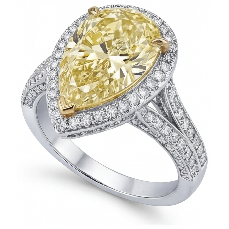 Bague Or Bicolore 14 Carats avec Diamant Canari – vue de face
