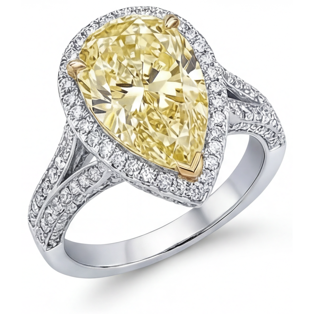 Goutte Diamant Canari bague en Or Bicolore 14 Carats – vue de côté