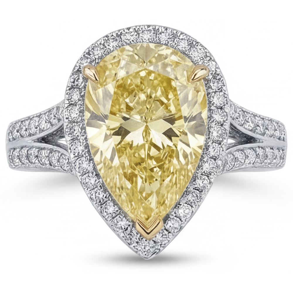 Goutte Diamant Canari bague en Or Bicolore 14 Carats – vue d'angle