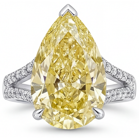 Bague Or Blanc 14 Carats avec Diamant Canari – vue de face