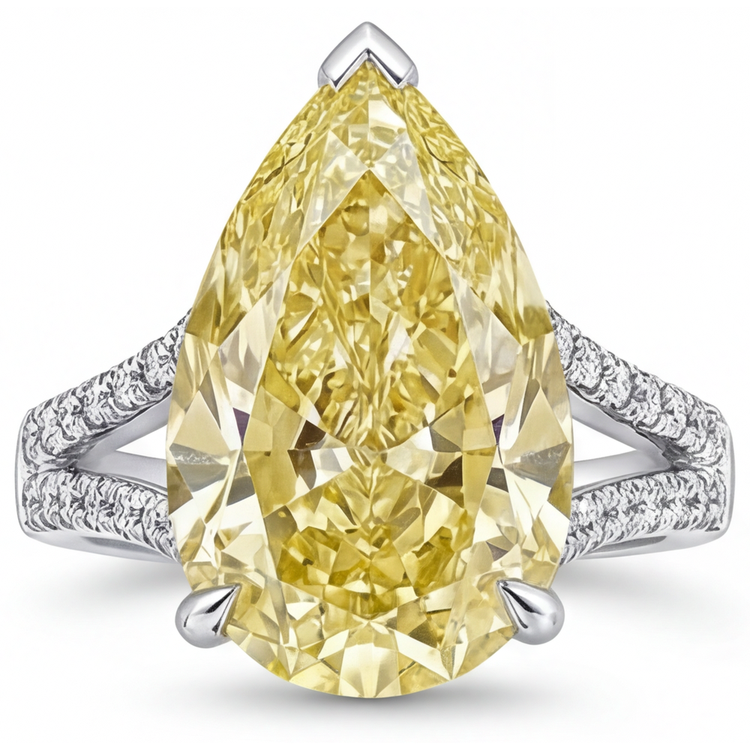 Bague Or Blanc 14 Carats avec Diamant Canari – vue de face