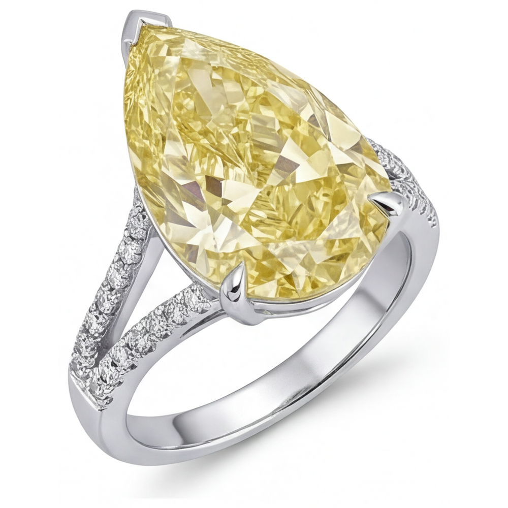 Taille Poire Diamant Canari bague en Or Blanc 14 Carats – vue d'angle