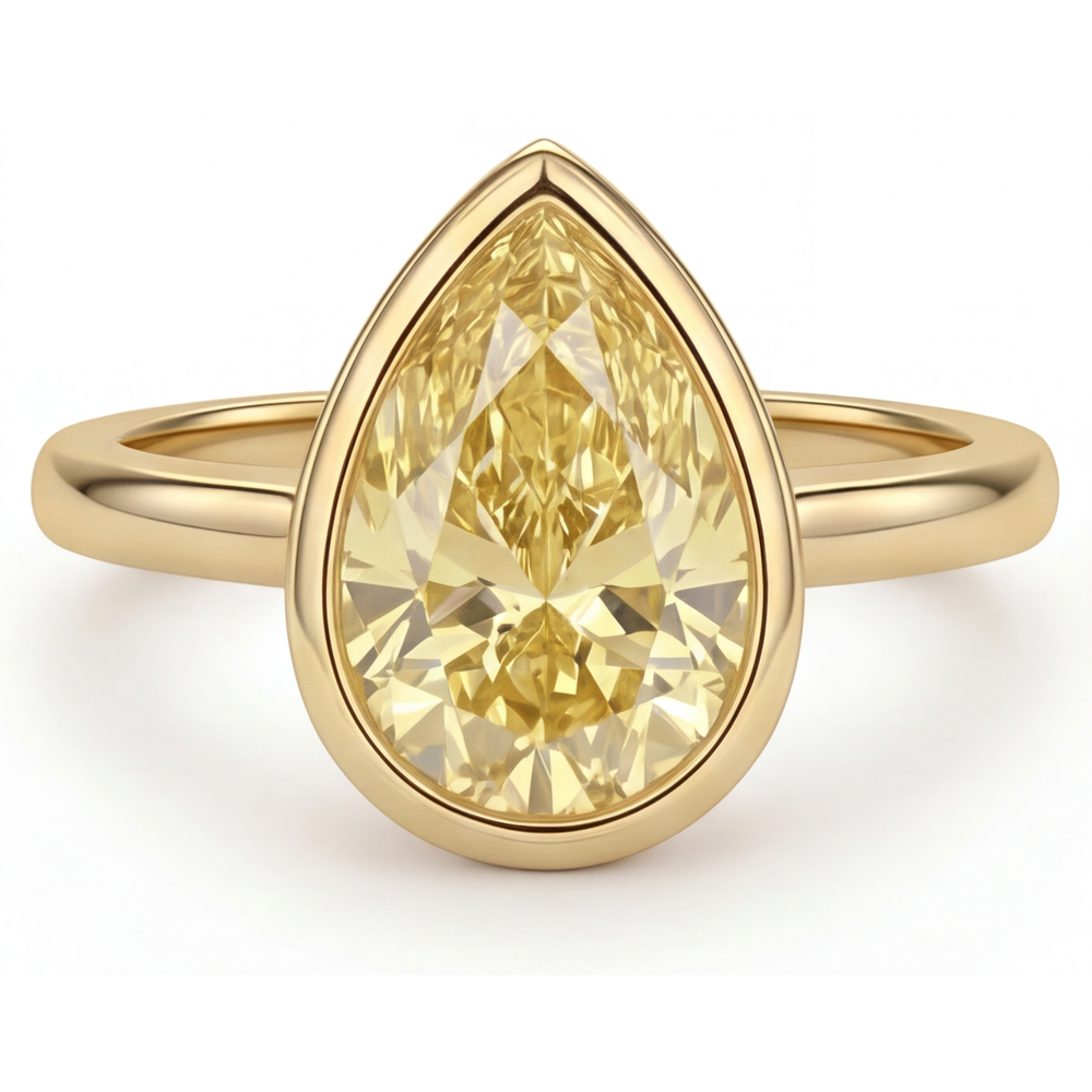 Goutte Diamant Canari bague en Or 14K Jaune – vue de côté