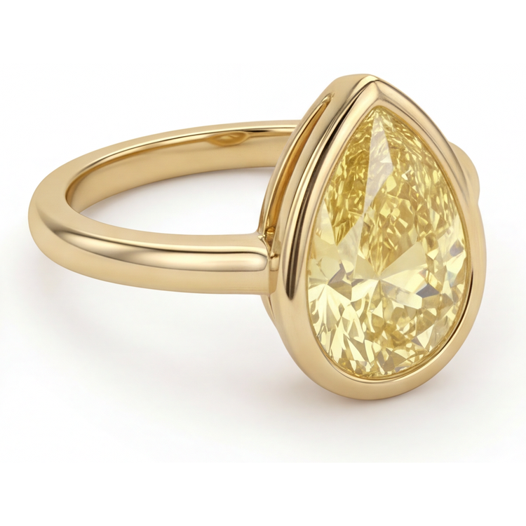 Goutte Diamant Canari bague en Or 14K Jaune – vue d'angle