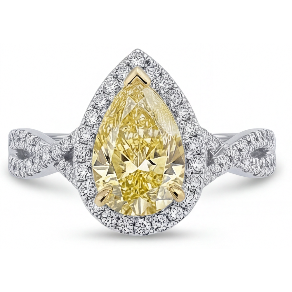Goutte Diamant Canari bague en Or 14K Bicolore – vue de face