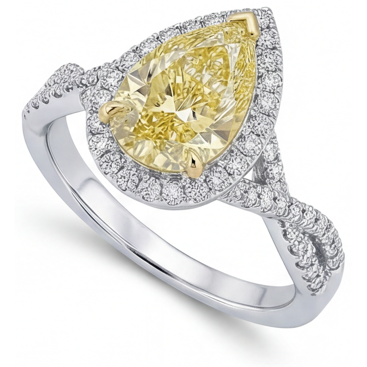 Goutte Diamant Canari bague en Or 14K Bicolore – vue d'angle