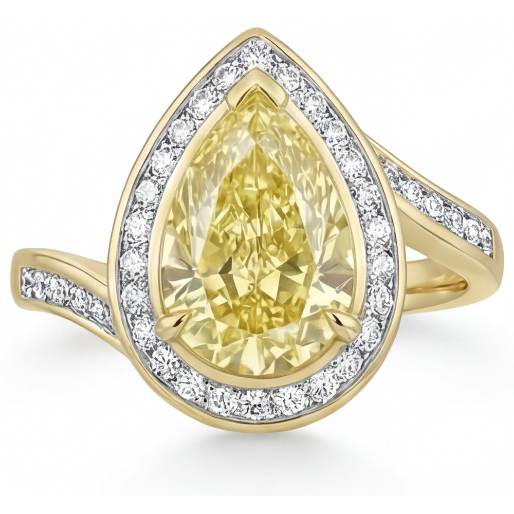 Diamant Canari Bague de Fiançailles Halo 2 carats Or Jaune 14 Carats – vue de face