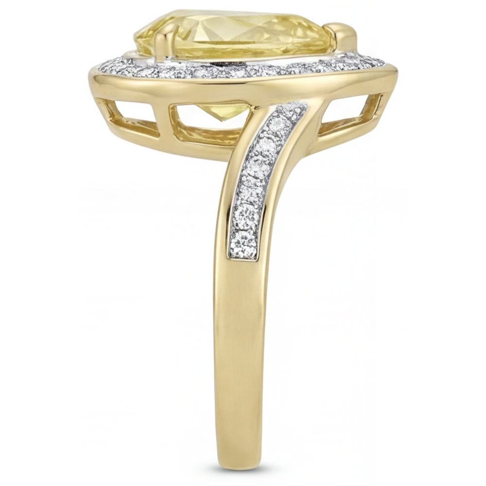 Taille Poire Diamant Canari bague en Or Jaune 14 Carats – vue d'angle
