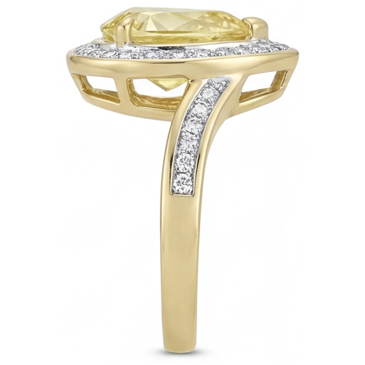 Taille Poire Diamant Canari bague en Or Jaune 14 Carats – vue d'angle