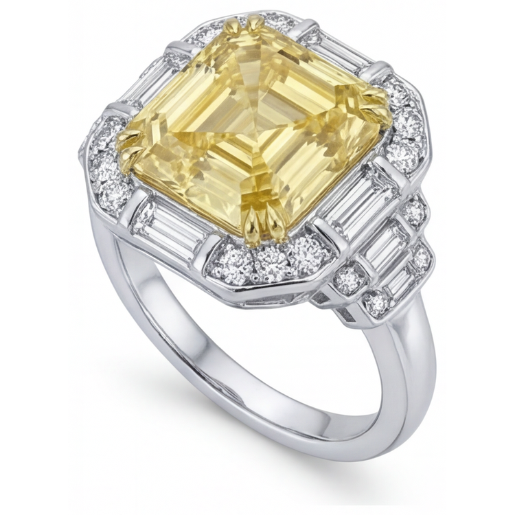 Diamant Canari Bague de Fiançailles Halo 3,0 carats Or Bicolore 14 Carats – vue de côté