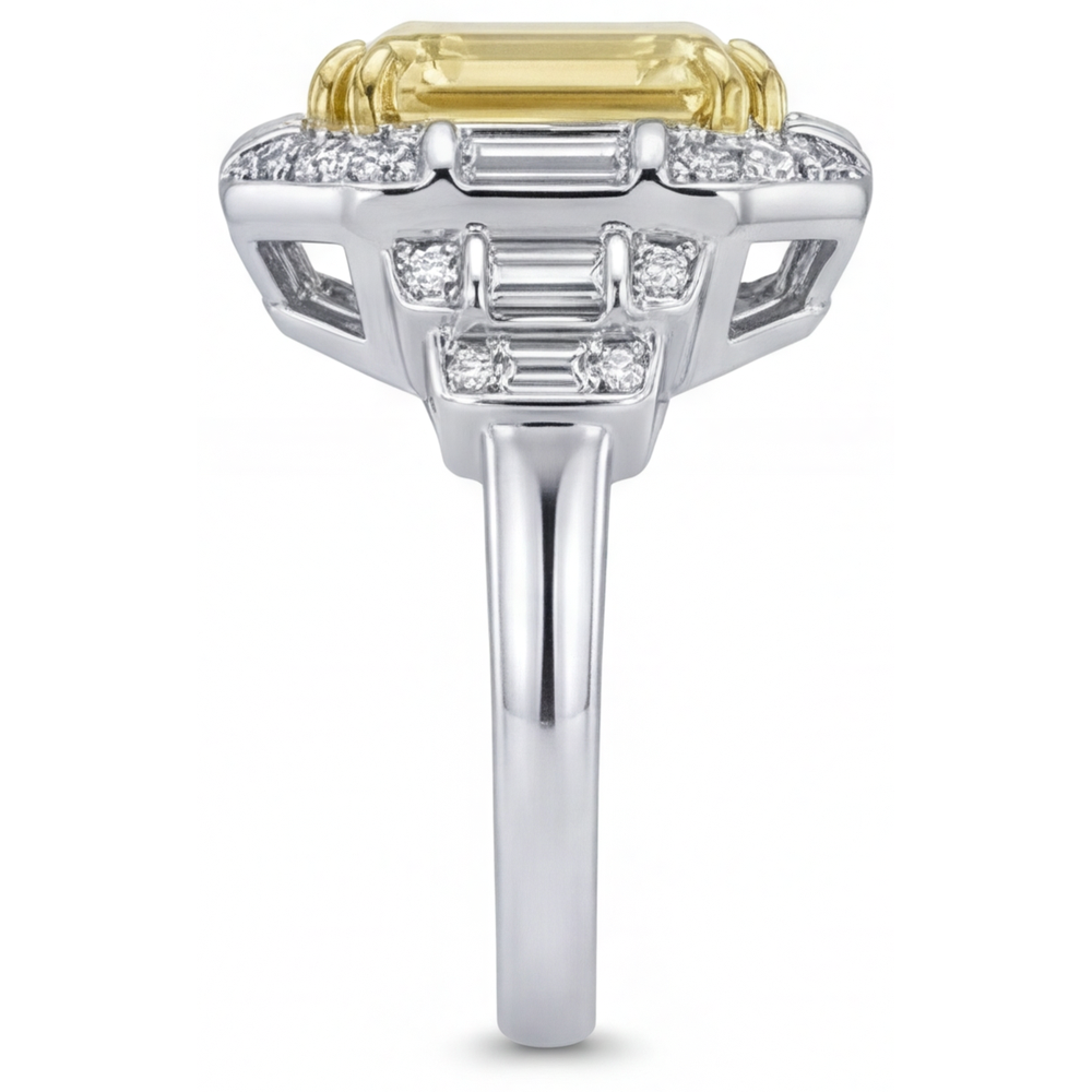 Fait à la main Diamant Canari Bague de Fiançailles Halo 3,0 carats – vue de profil