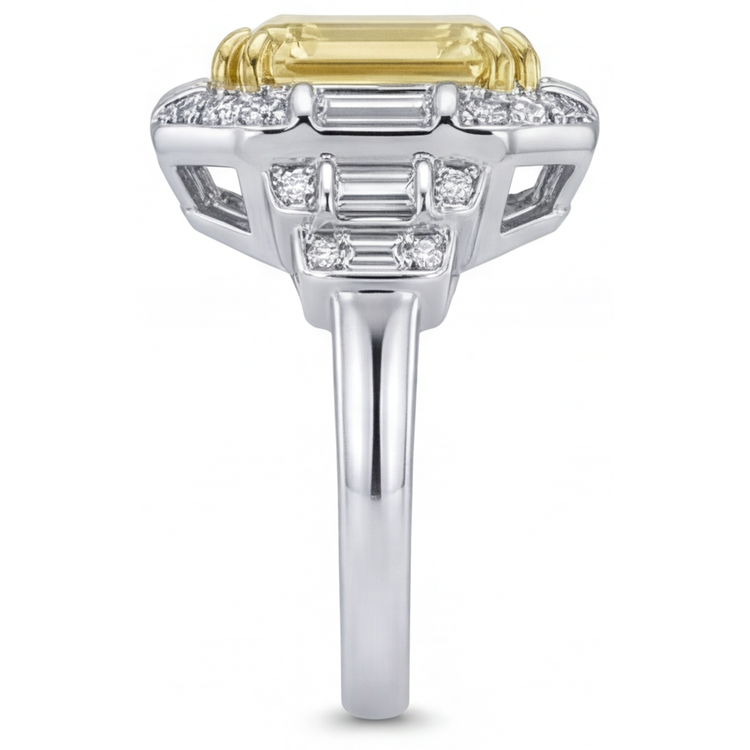 Fait à la main Diamant Canari Bague de Fiançailles Halo 3,0 carats – vue de profil