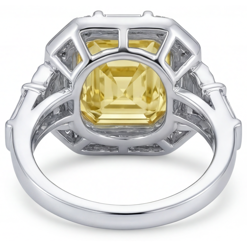 Diamant Canari Taille Asscher Bague de Fiançailles Halo en Or Bicolore 14 Carats – vue de dessus