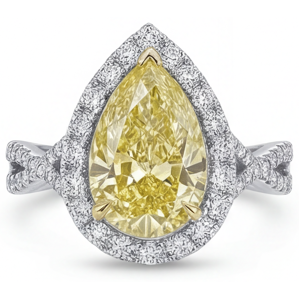 Haut de gamme Diamant Canari Bague Halo 1,50 carats – vue de face