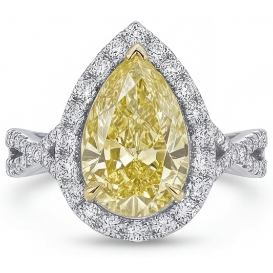Haut de gamme Diamant Canari Bague Halo 1,50 carats – vue de face