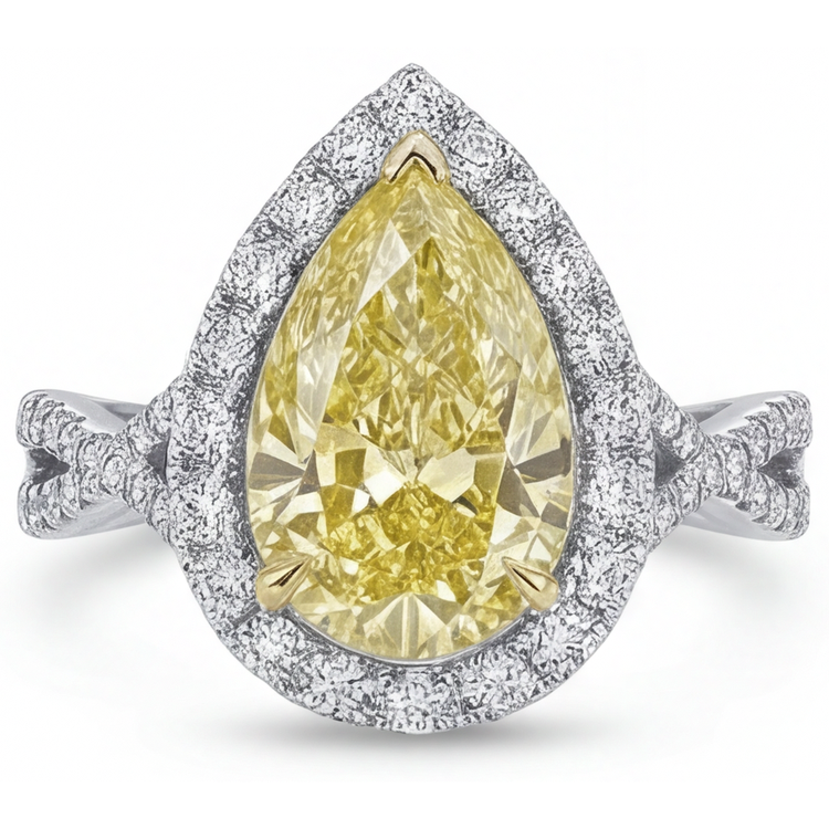 Haut de gamme Diamant Canari Bague Halo 1,50 carats – vue de face