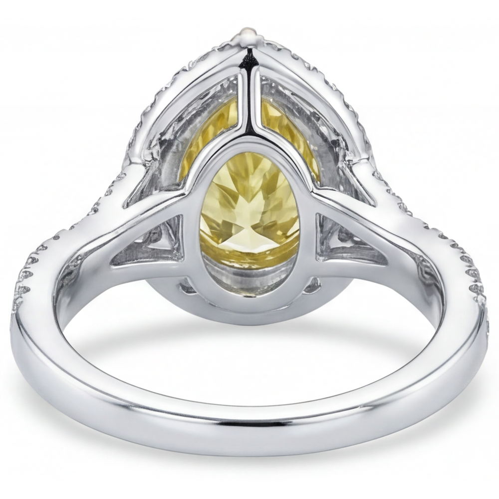 Diamant Canari Bague Halo 1,50-carats Or Deux Tons 14 Carats – vue d'angle
