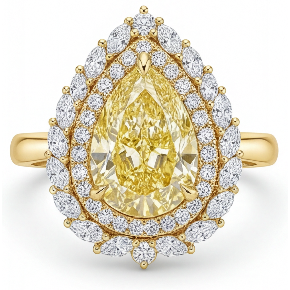 Bague Halo Or Jaune 14 Carats avec Diamant Canari – vue principale
