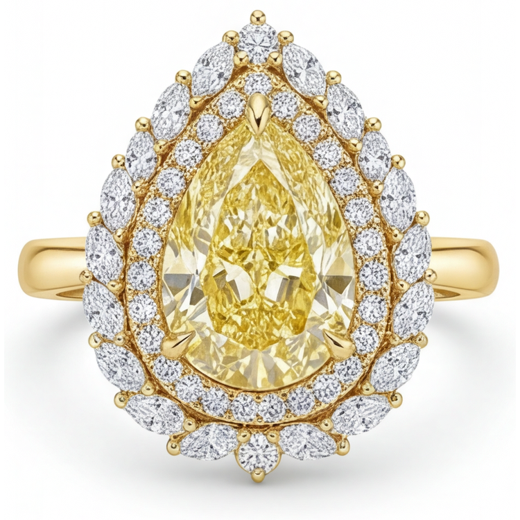 Bague Halo Or Jaune 14 Carats avec Diamant Canari – vue principale