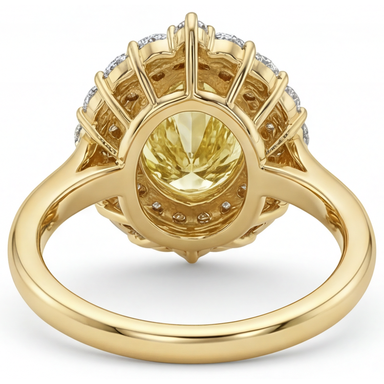 Diamant Canari Bague Halo 4 carats Or Jaune 14 Carats – vue de côté