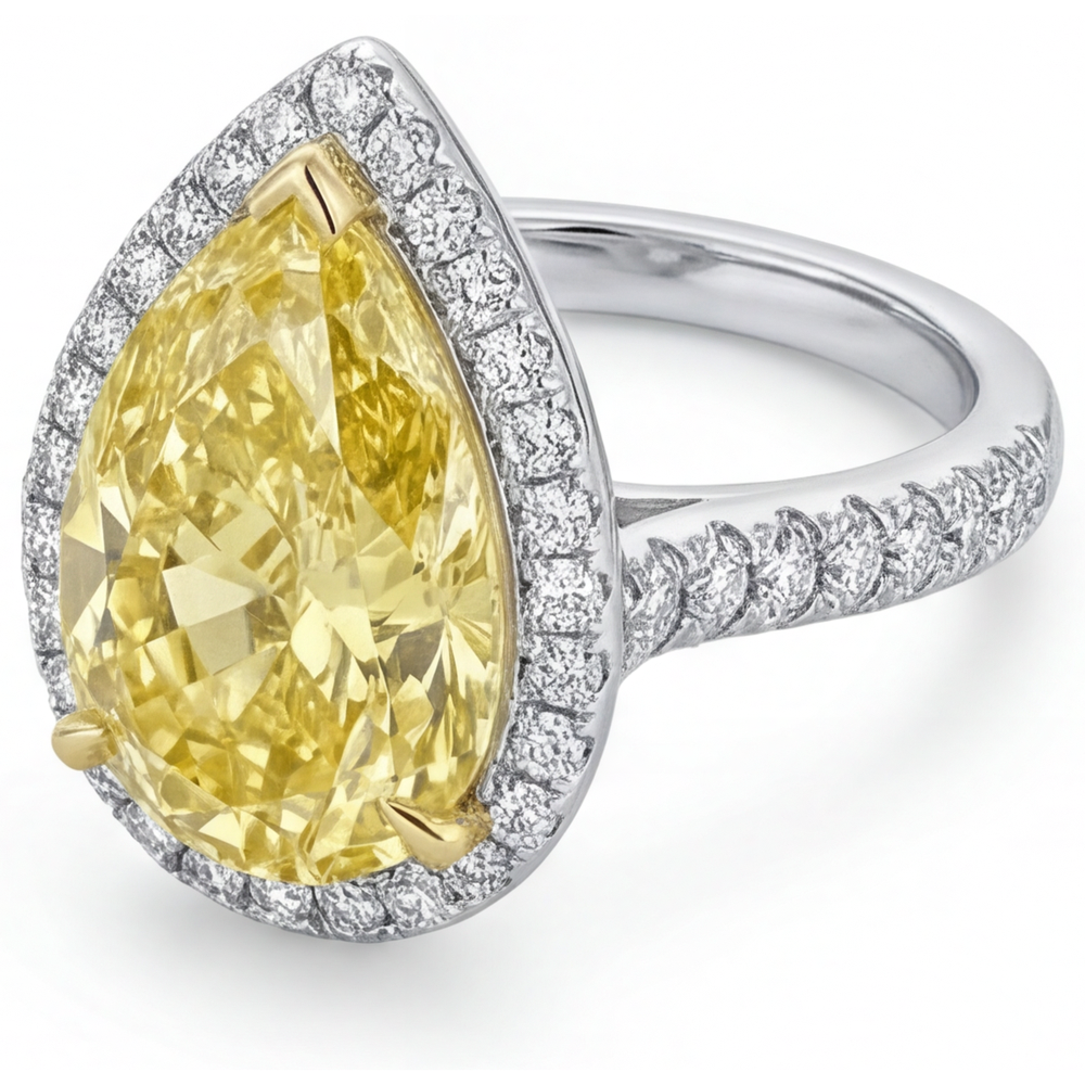 Goutte Diamant Canari bague en Or Bicolore 14 Carats – vue d'angle
