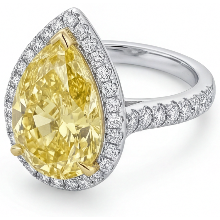 Goutte Diamant Canari bague en Or Bicolore 14 Carats – vue d'angle