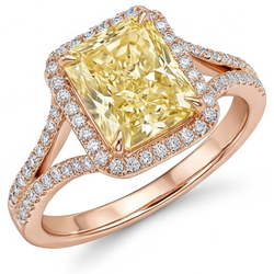 Premium VVS Diamant Canari Bague Sertie Halo – 2 carats Or Rose