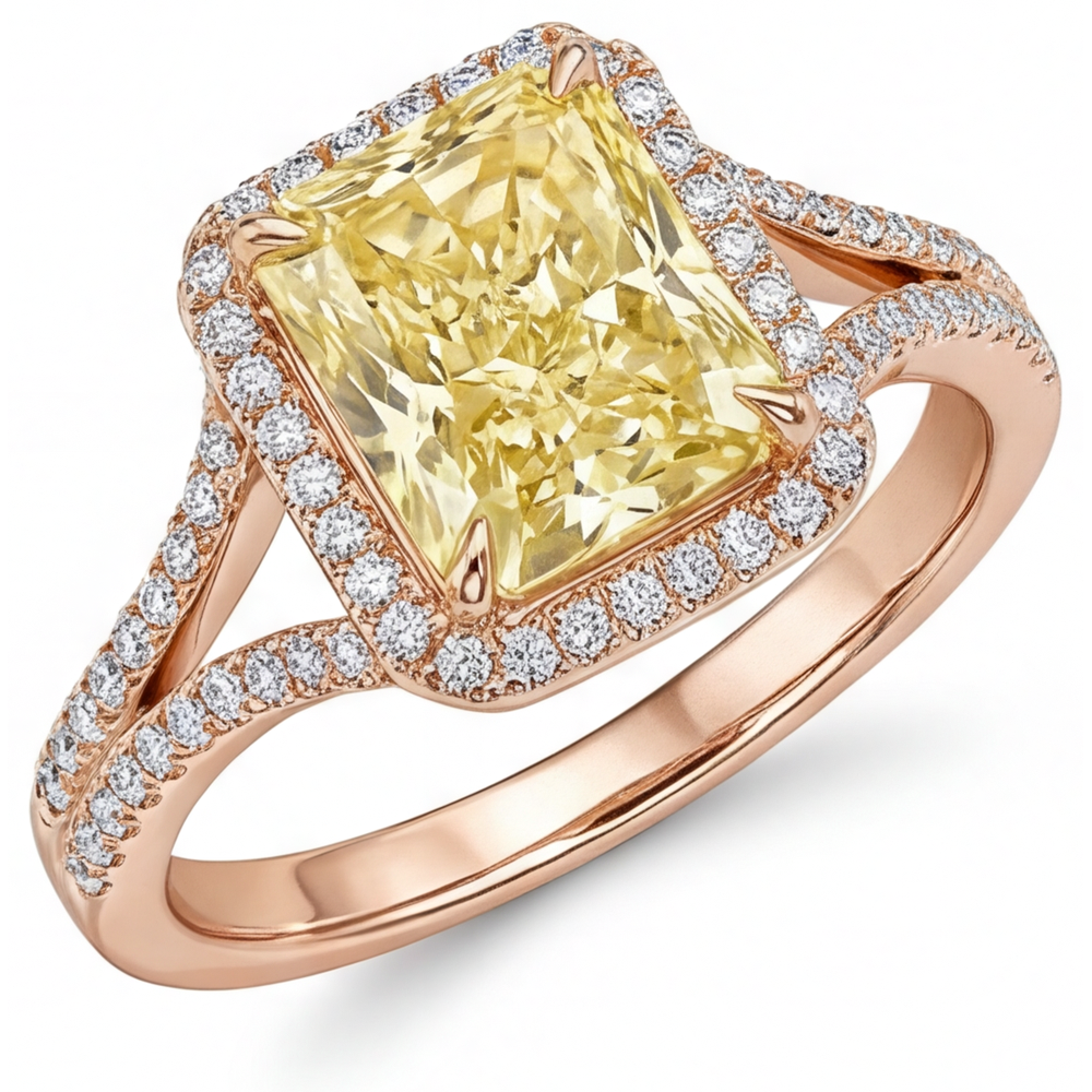 Premium Diamant Canari Bague Sertie Halo 2 carats – vue principale
