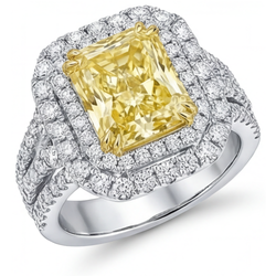 Diamant Canari taille Taille Radiant Bague Sertie Halo 5,50