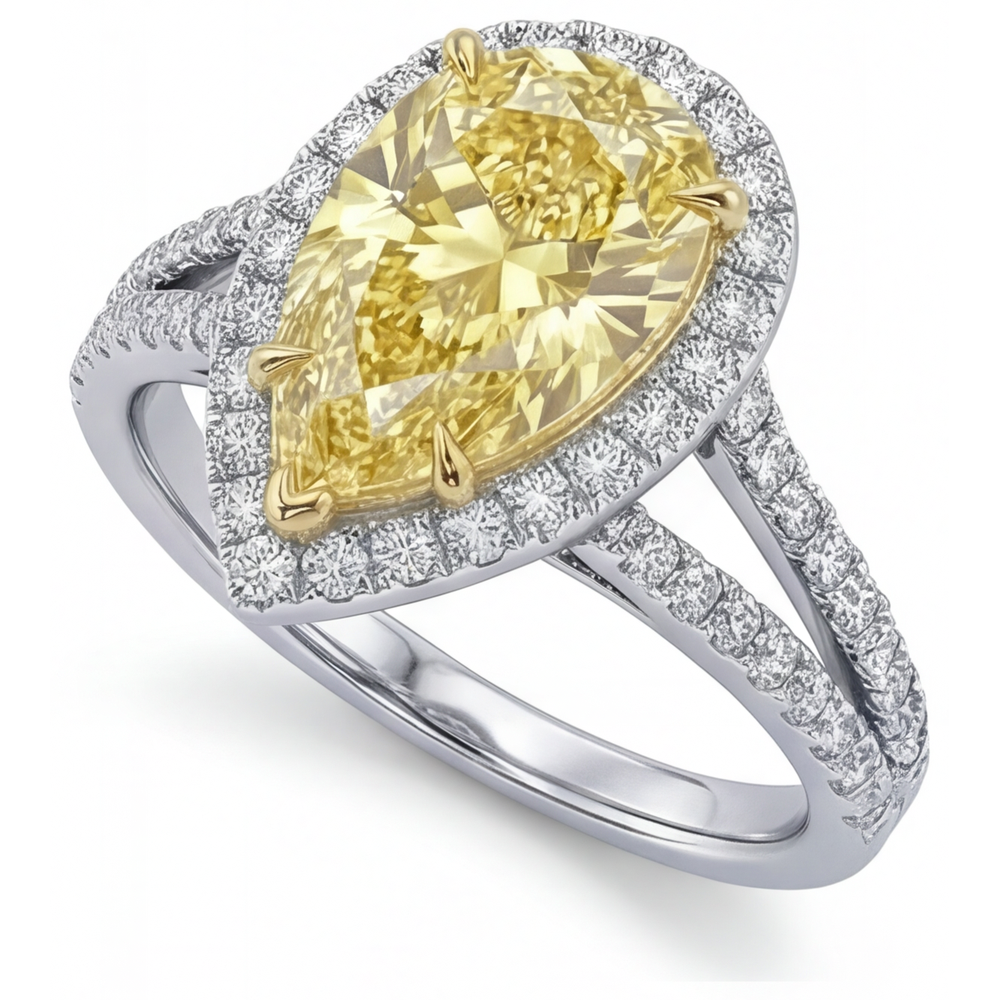 Diamant Canari Taille Poire Bague Statement en Or 14K Bicolore – vue de côté