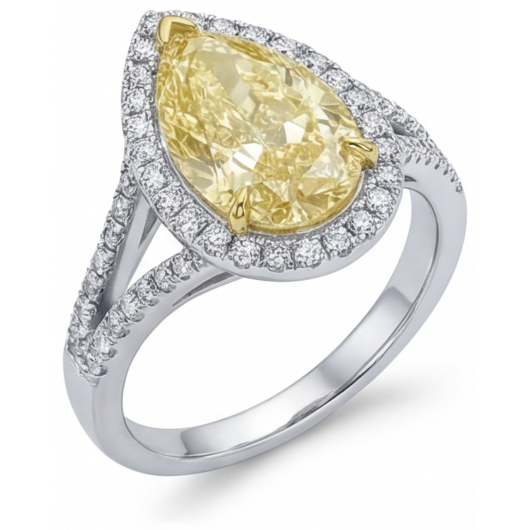 Diamant Canari Taille Poire Bague Statement en Or 14K Bicolore – vue de profil