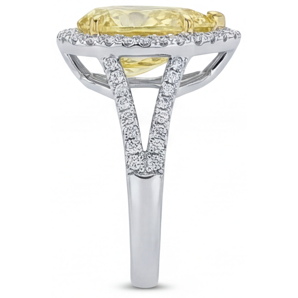Taille Poire Diamant Canari bague en Or 14K Bicolore – vue arrière