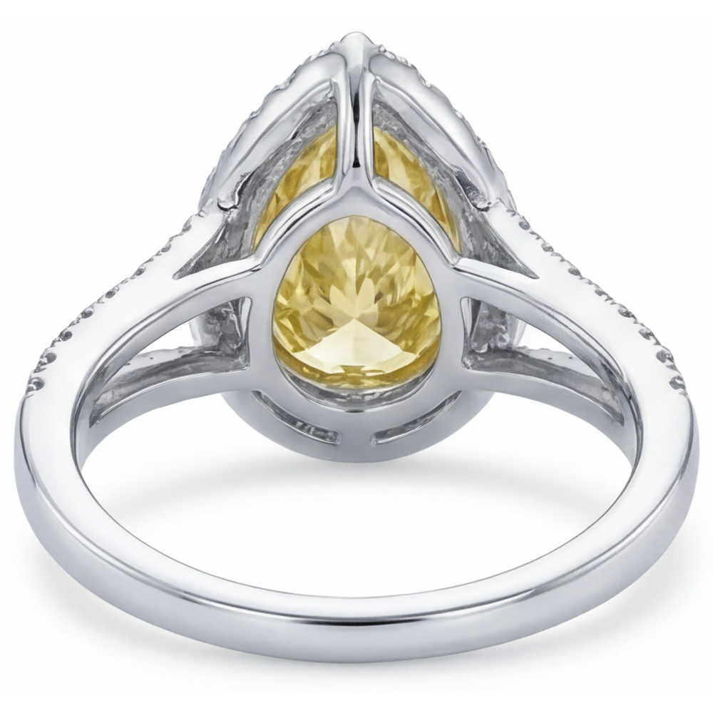 Diamant Canari Taille Poire Bague Statement en Or 14K Bicolore – vue détaillée