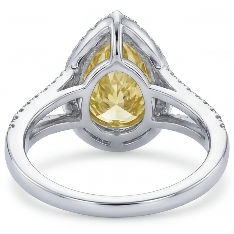 Diamant Canari Taille Poire Bague Statement en Or 14K Bicolore – vue détaillée