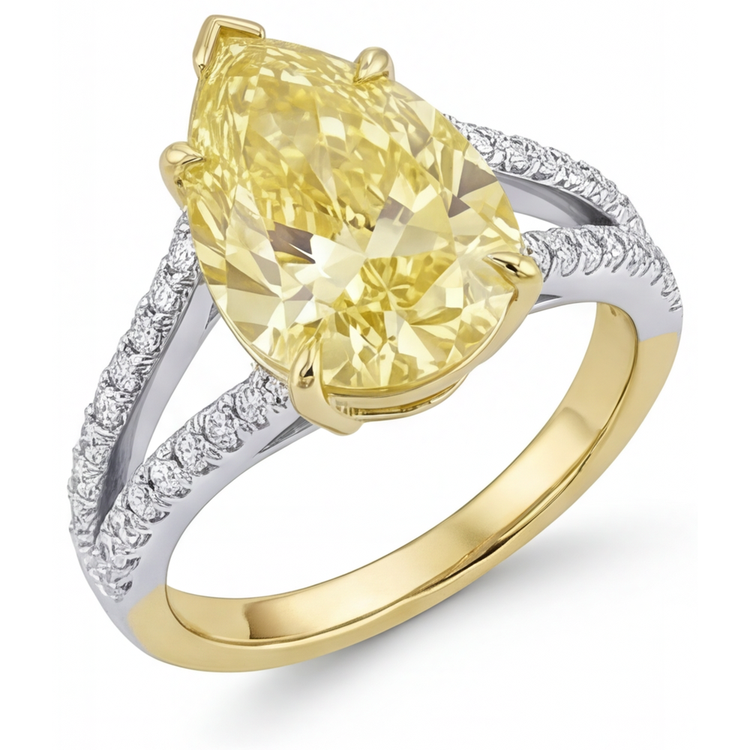 Goutte Diamant Canari bague en Or 14K Bicolore – vue d'angle