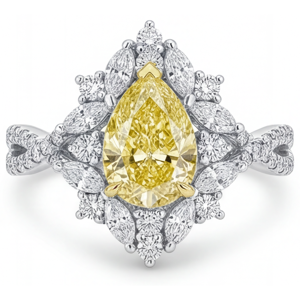 Goutte Diamant Canari bague en Or Deux Tons 14 Carats – vue principale