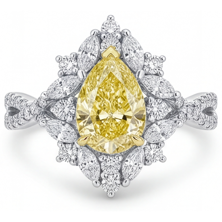 Goutte Diamant Canari bague en Or Deux Tons 14 Carats – vue principale