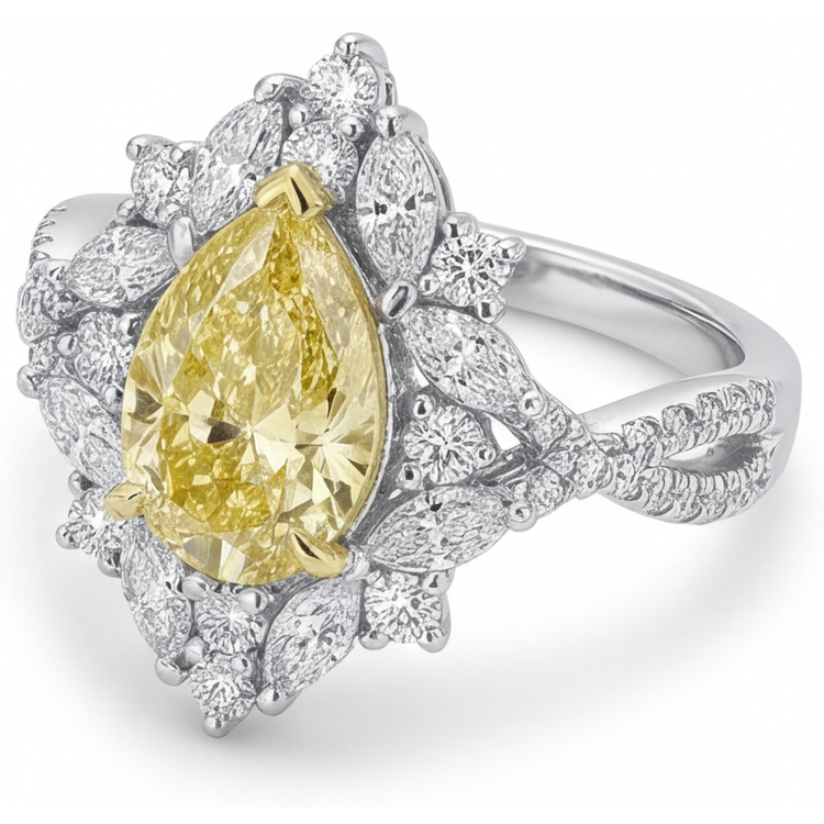 Goutte Diamant Canari bague en Or Deux Tons 14 Carats – vue de côté