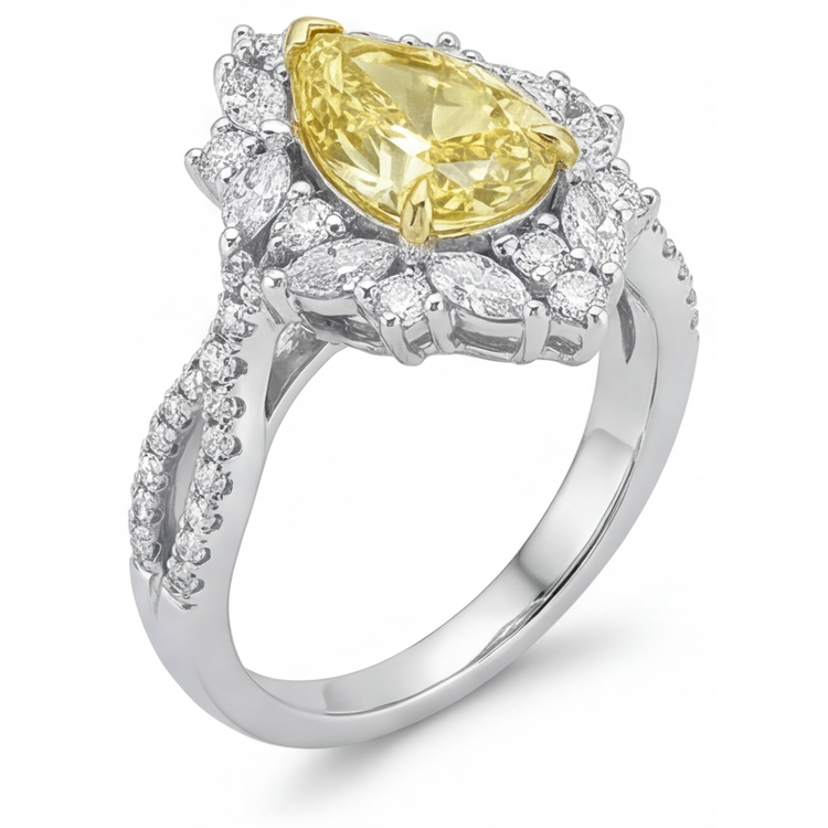 Goutte Diamant Canari bague en Or Deux Tons 14 Carats – vue d'angle