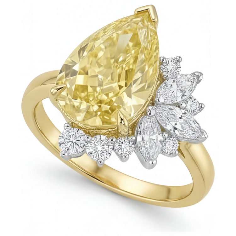 Diamant Canari Bague Statement 3,5 carats Or Deux Tons 14 Carats – vue de côté