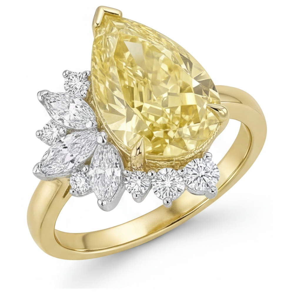 Goutte Diamant Canari bague en Or Deux Tons 14 Carats – vue d'angle