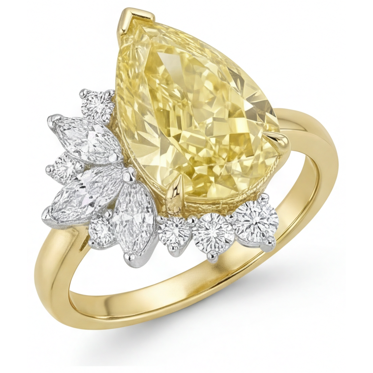 Goutte Diamant Canari bague en Or Deux Tons 14 Carats – vue d'angle