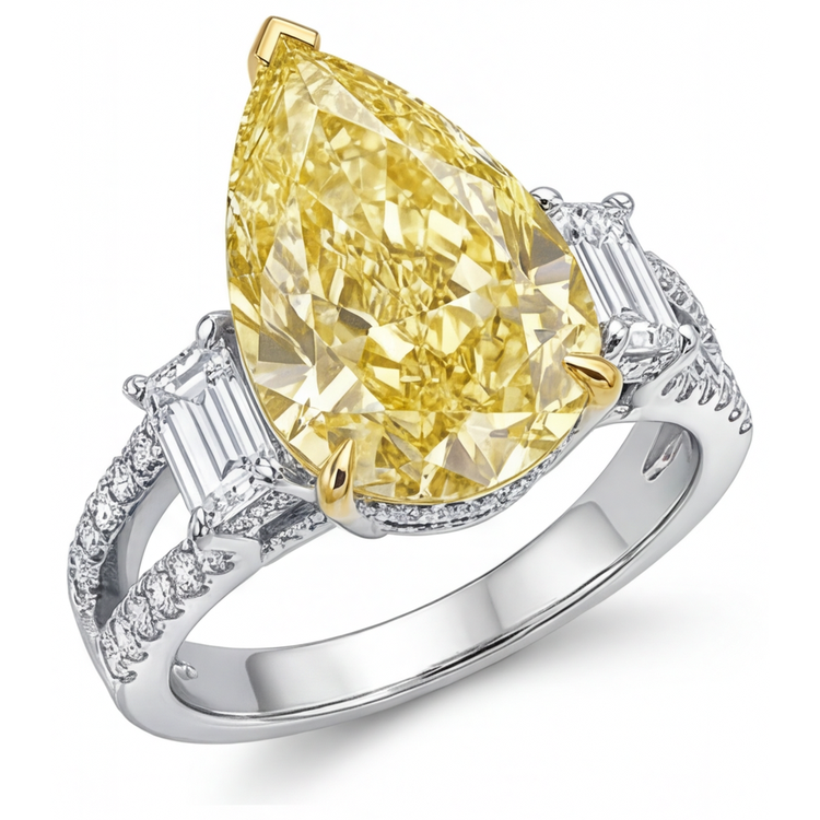 Raffiné Diamant Canari Bague Trilogie 4 carats – vue principale