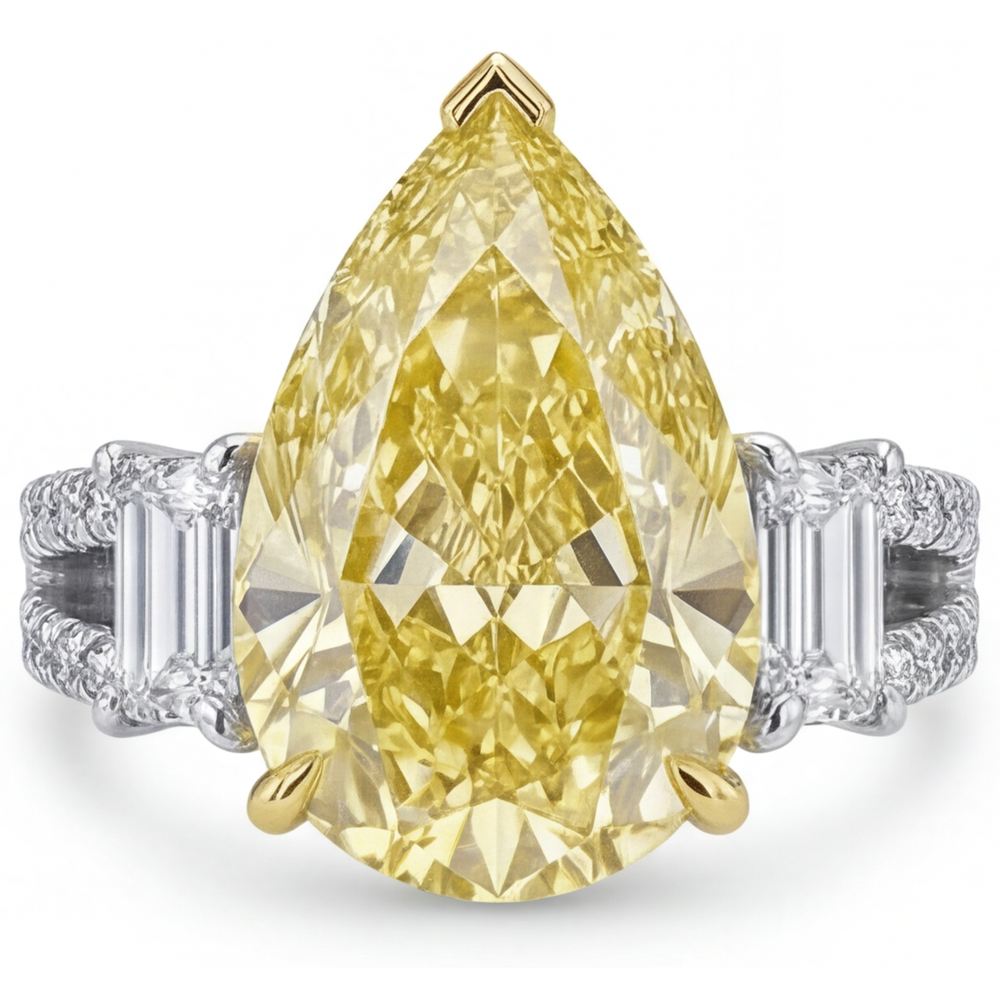 Bague Trilogie Or Deux Tons 14 Carats avec Diamant Canari – vue de face