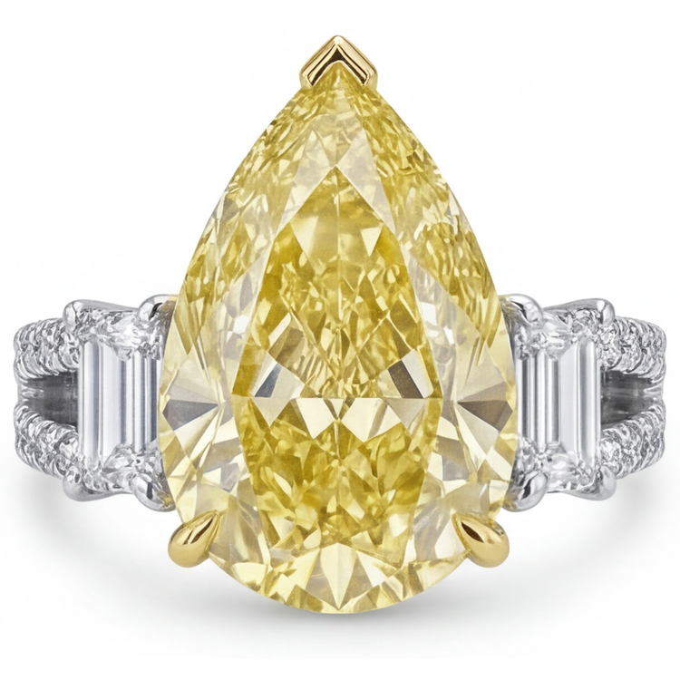 Bague Trilogie Or Deux Tons 14 Carats avec Diamant Canari – vue de face