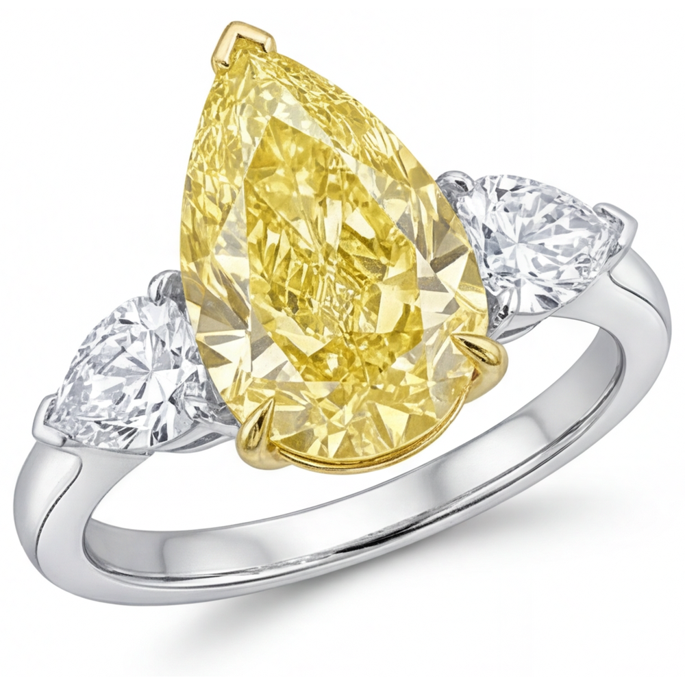 Diamant Canari Bague Trois Pierres 3,25-carats Or Deux Tons 14 Carats – vue principale