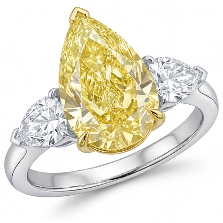 Diamant Canari Bague Trois Pierres 3,25-carats Or Deux Tons 14 Carats – vue principale