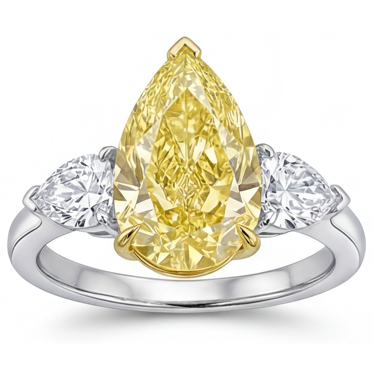Diamant Canari Goutte Bague Trois Pierres en Or Deux Tons 14 Carats – vue de face