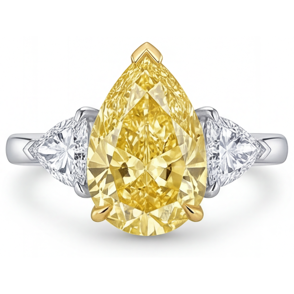 Diamant Canari Goutte Bague Trois Pierres en Or Bicolore 14 Carats – vue principale